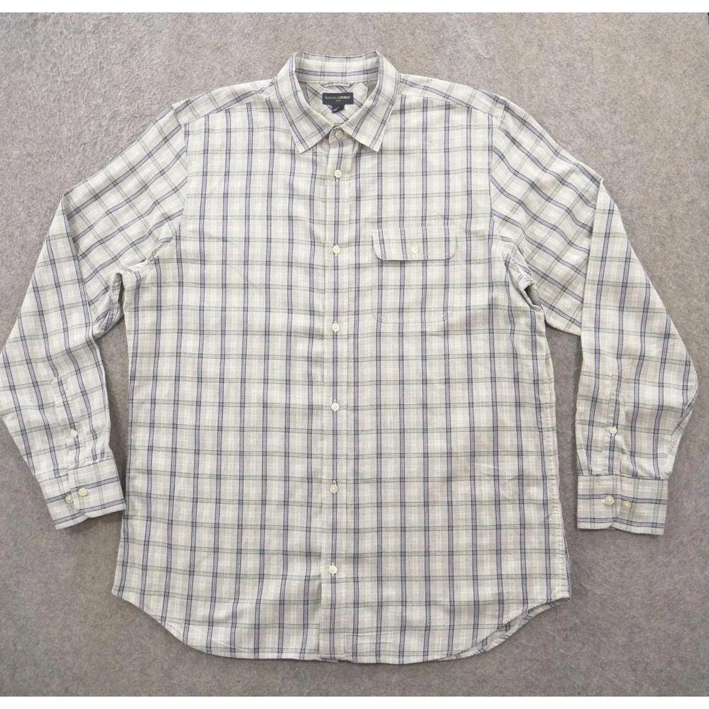 Banana Republic Shirt Mens Extra Large Gray Button Pockets Long Sleeve Twill